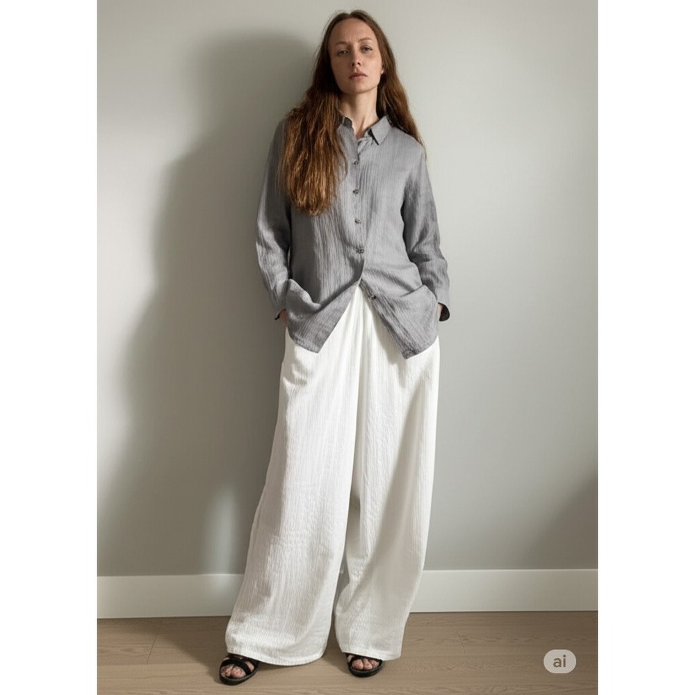 Caroline Rose Gray Linen Sz Small Shirt Minimalist Lagenlook Quiet Luxury Top‎